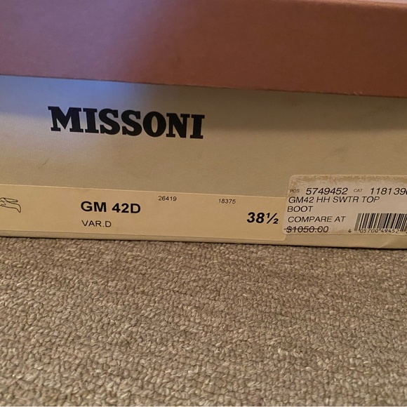 Missoni Brown Leather Boots Knit Striped Block Heel Knee High w/box 8.5 EU 38.5 - Picture 13 of 15